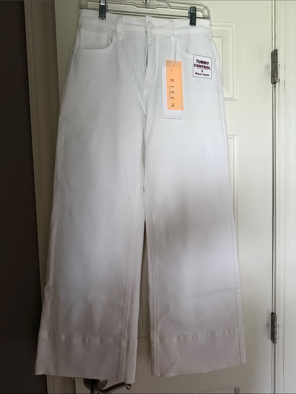 RISEN - Women's White Wide-Leg Jeans with Tummy Control